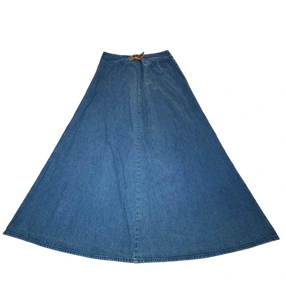 Vtg Talbots‎ Denim Maxi Skirt Buckle Waist Western Boho Coastal Cowgirl Modest 6
